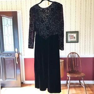 Vtg Cachet Midi Dress Dark Velvet Burnout Formal